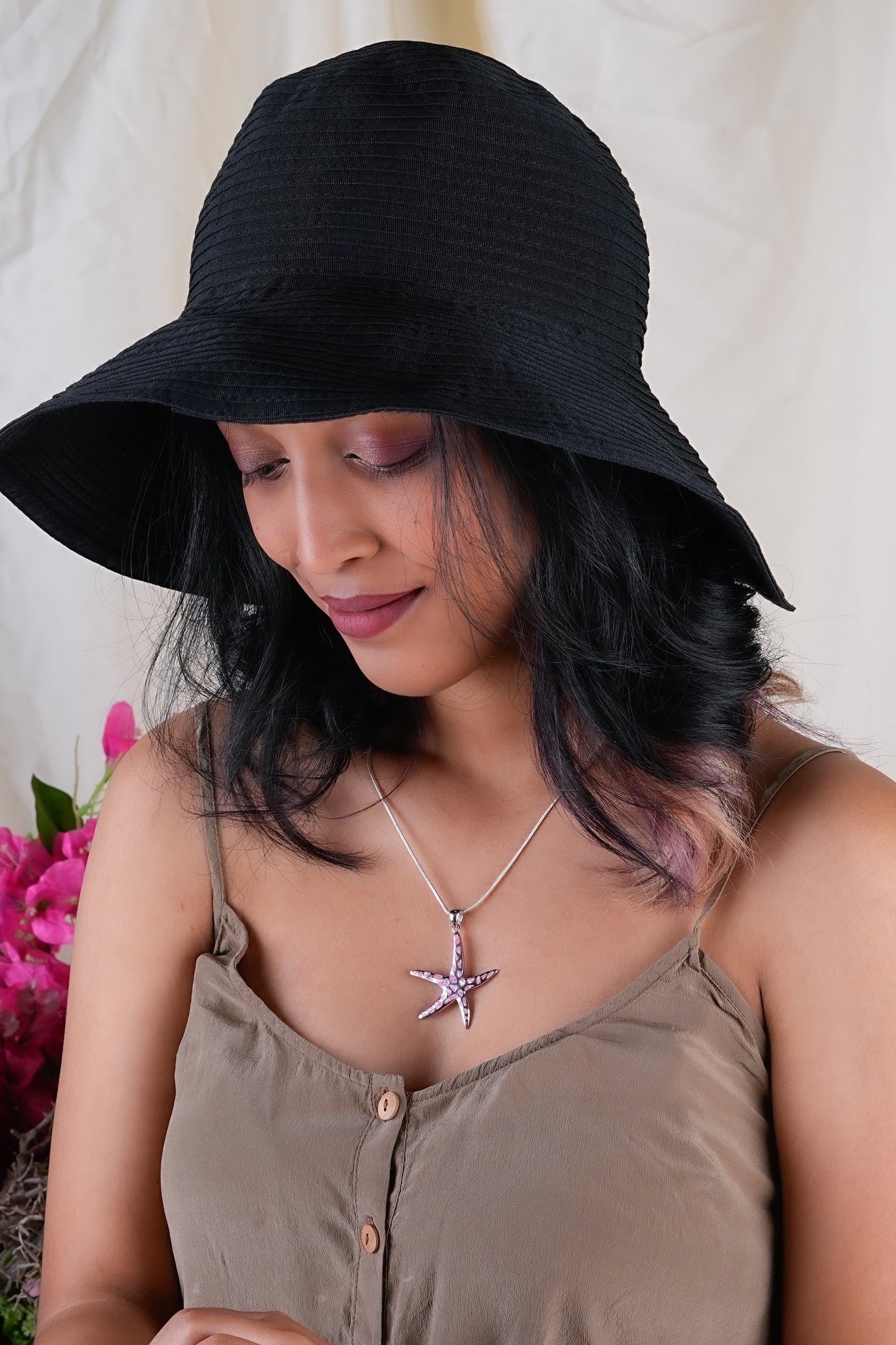 Star Fish Pink Opal And Silver Pendant