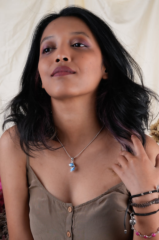 Blue Eyed Turquoise Inlay And Silver Fish Pendant