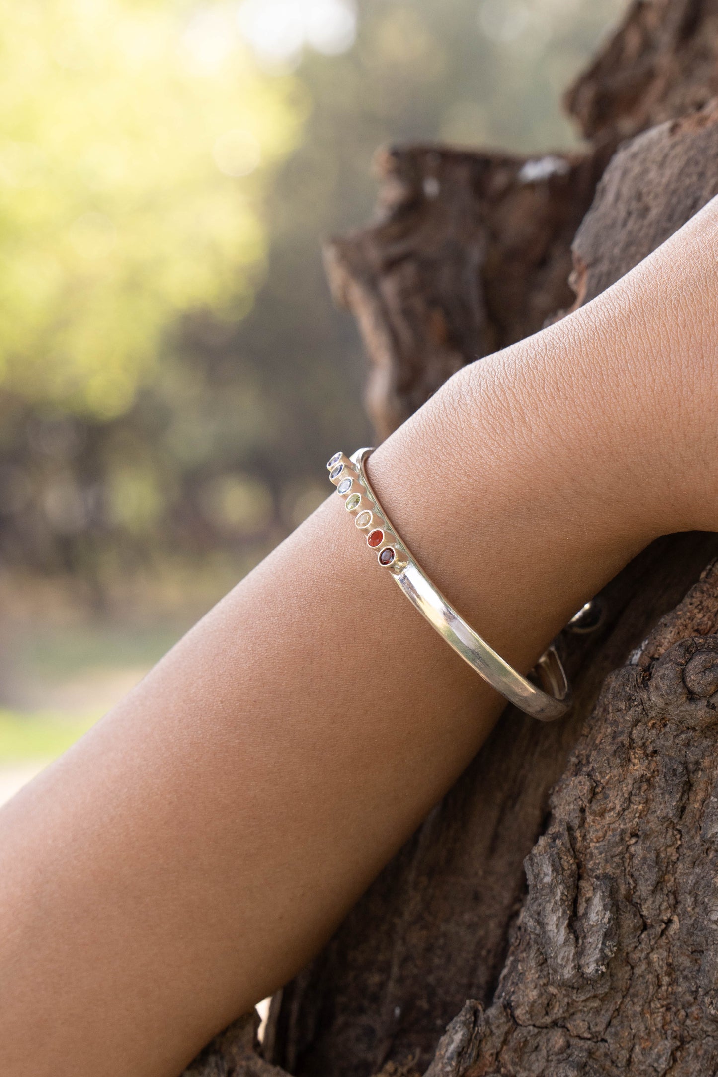 Chakra Silver Bangle