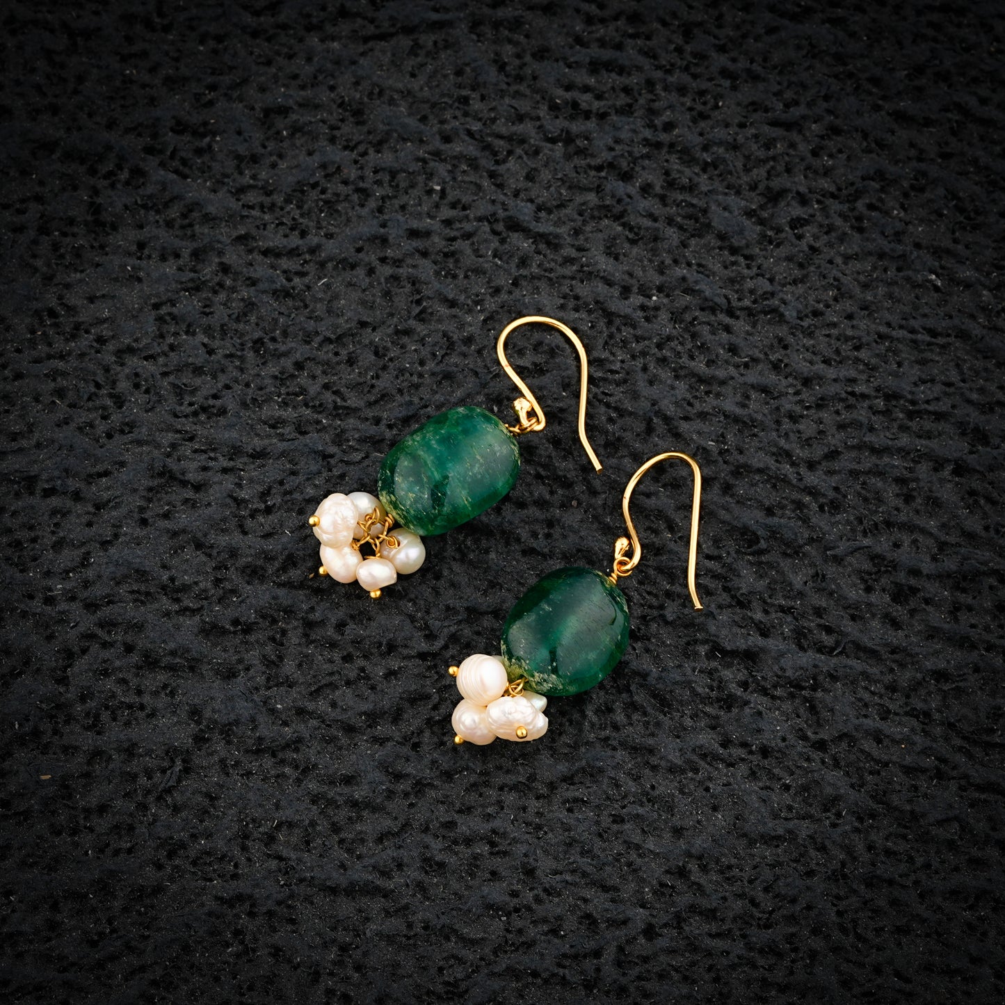 Emerald Green Stone And Pearl Earrings