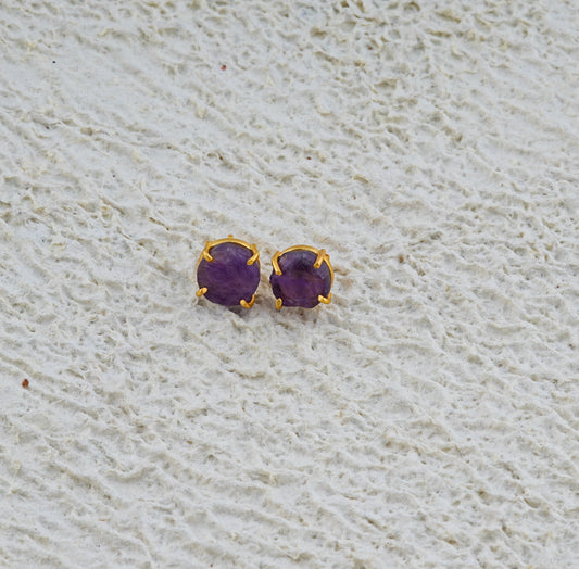 Natural Uncut Amethyst Gemstone Studs