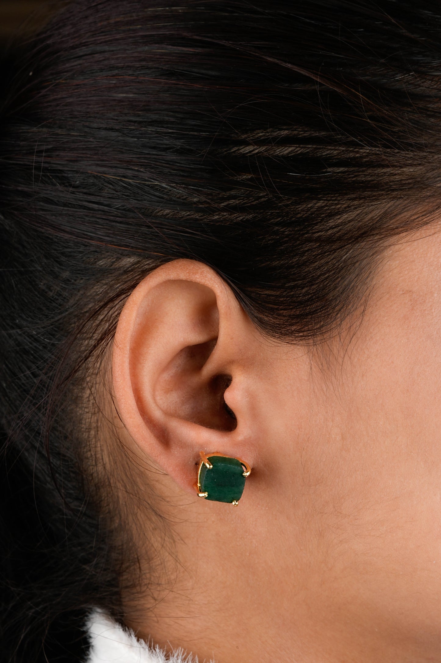 Uncut Green Onyx Stud
