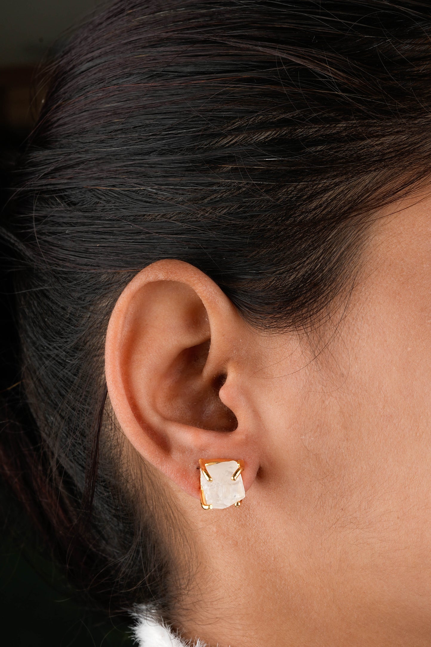 Uncut Moon Stone Studs