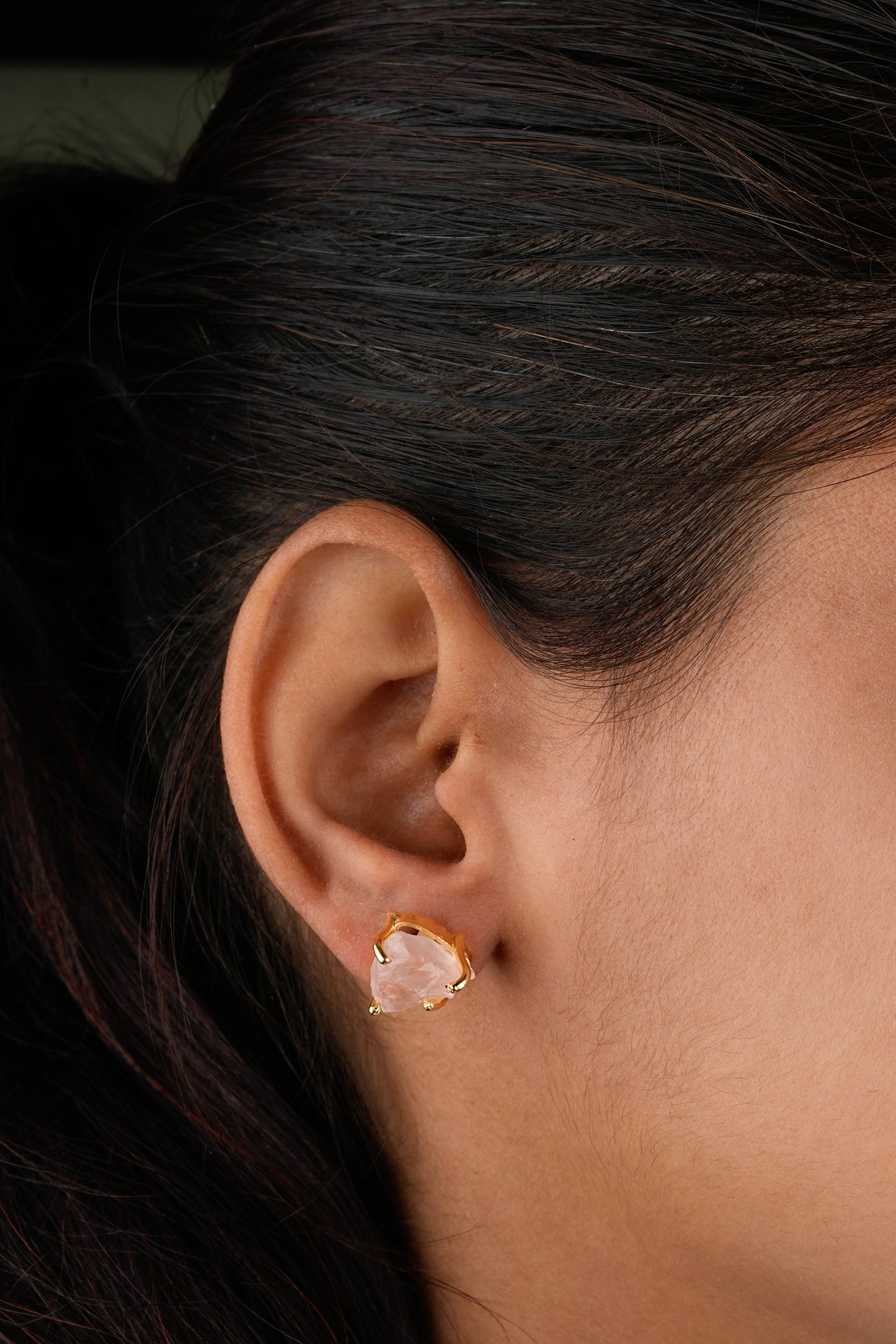 Uncut Rose Quartz Studs