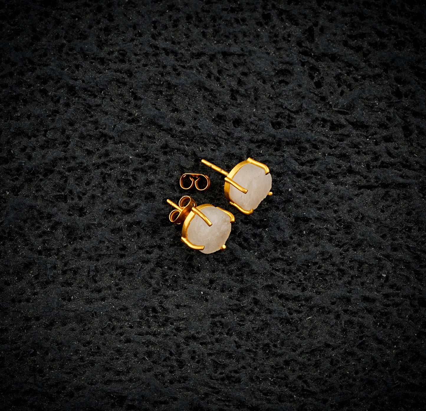 Natural Uncut Moonstone Gemstone Studs