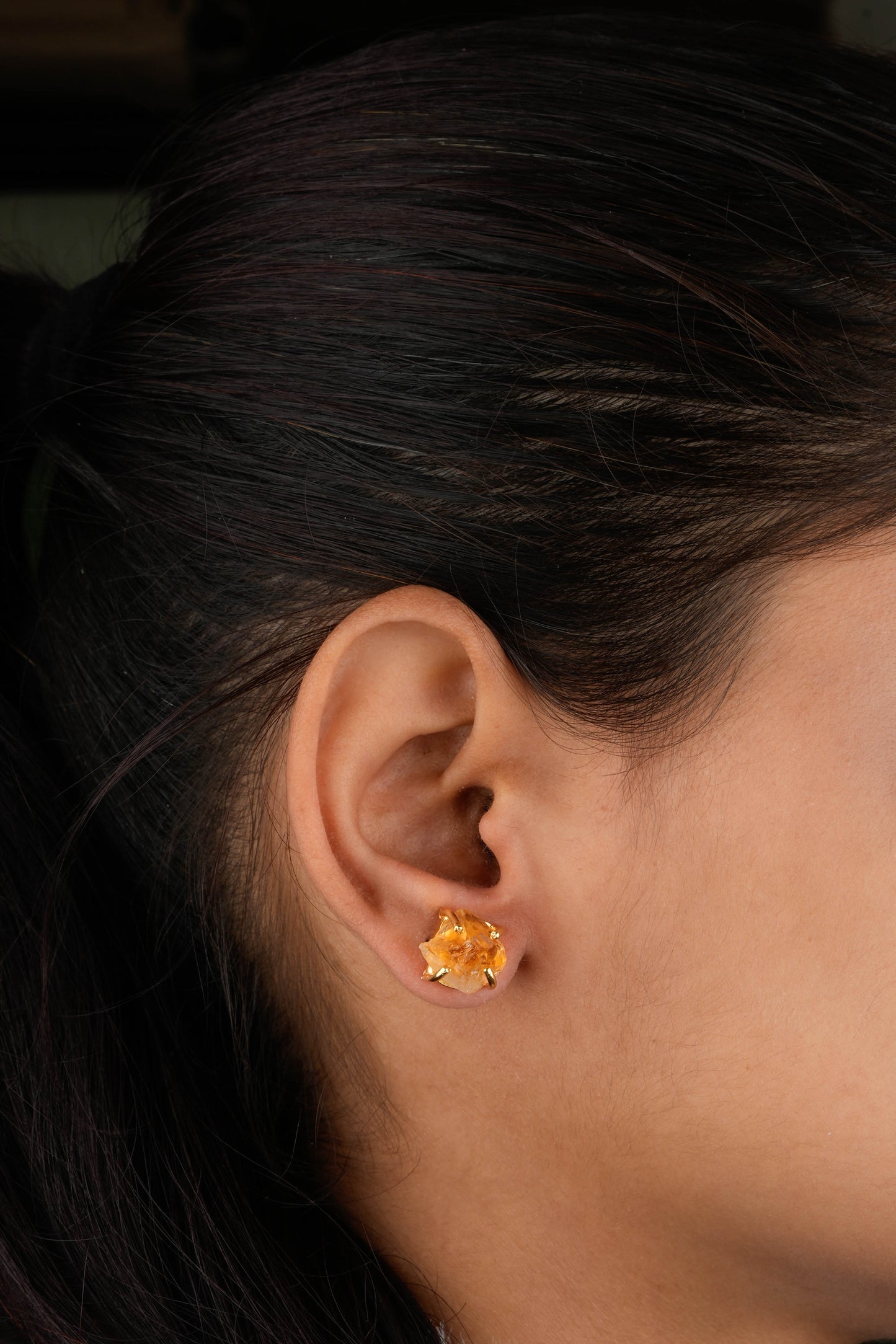 Uncut Citrine Studs