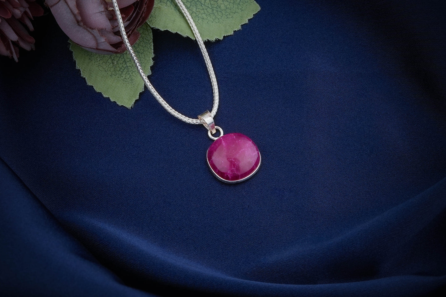 Minimal Pink Quartz Pendant In Silver Chain