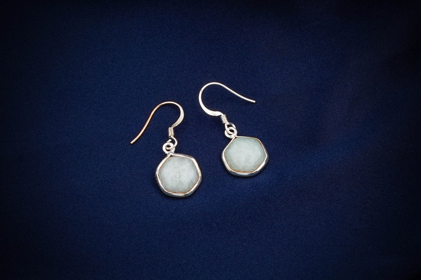 Hexagonal Stone Drop Silver Earrings