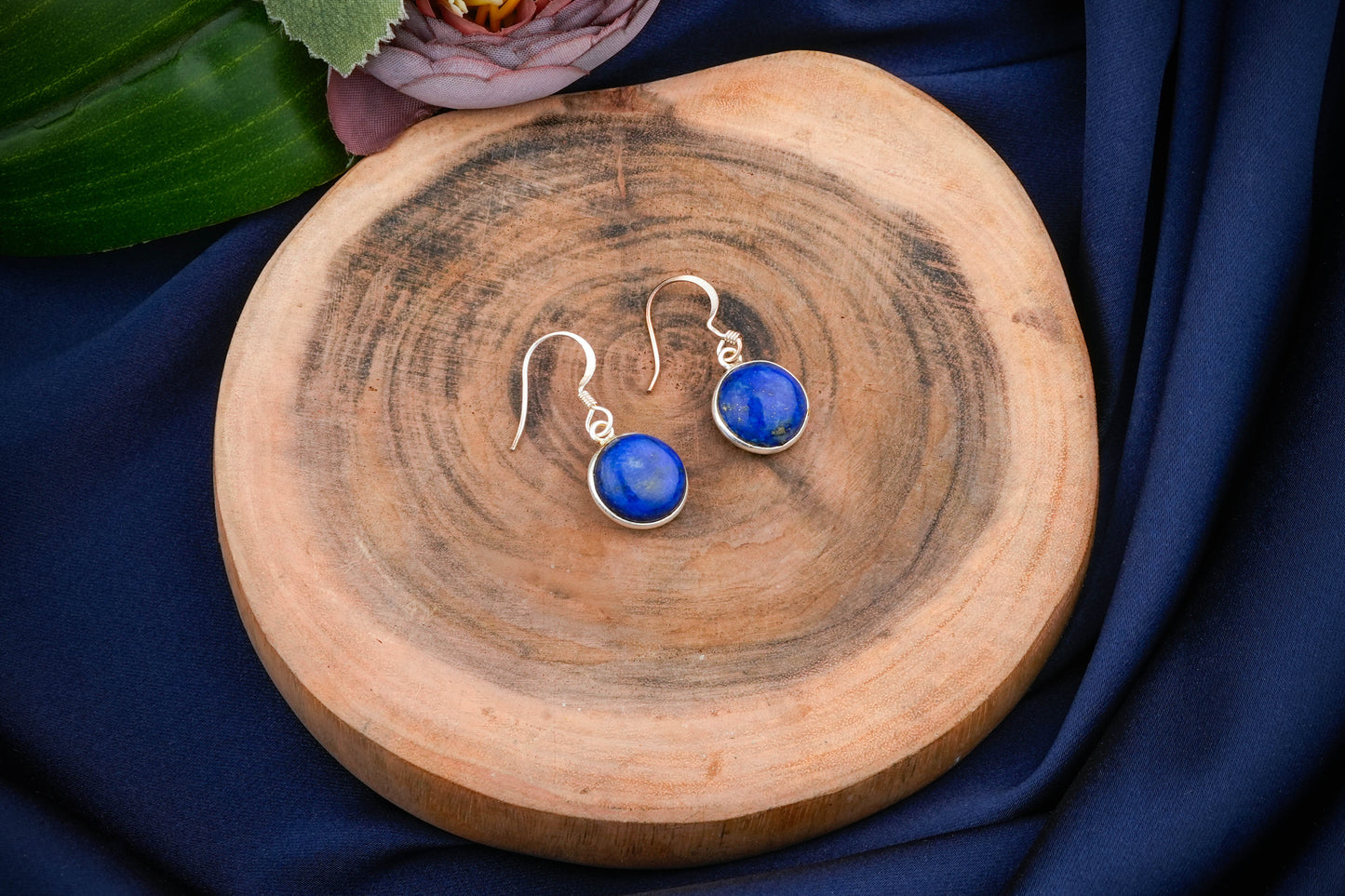 Round Stone Silver Earrings