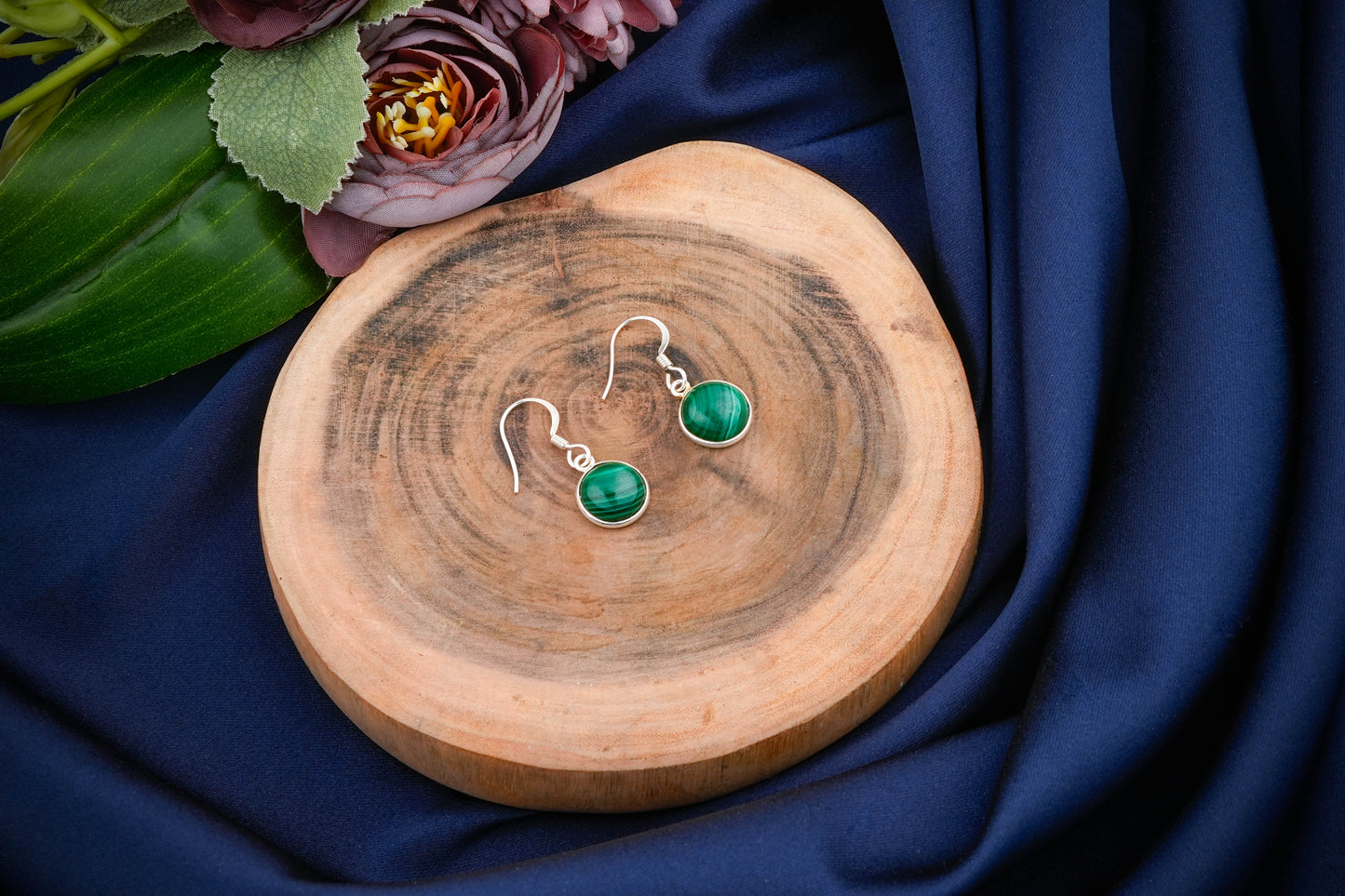 Round Stone Silver Earrings