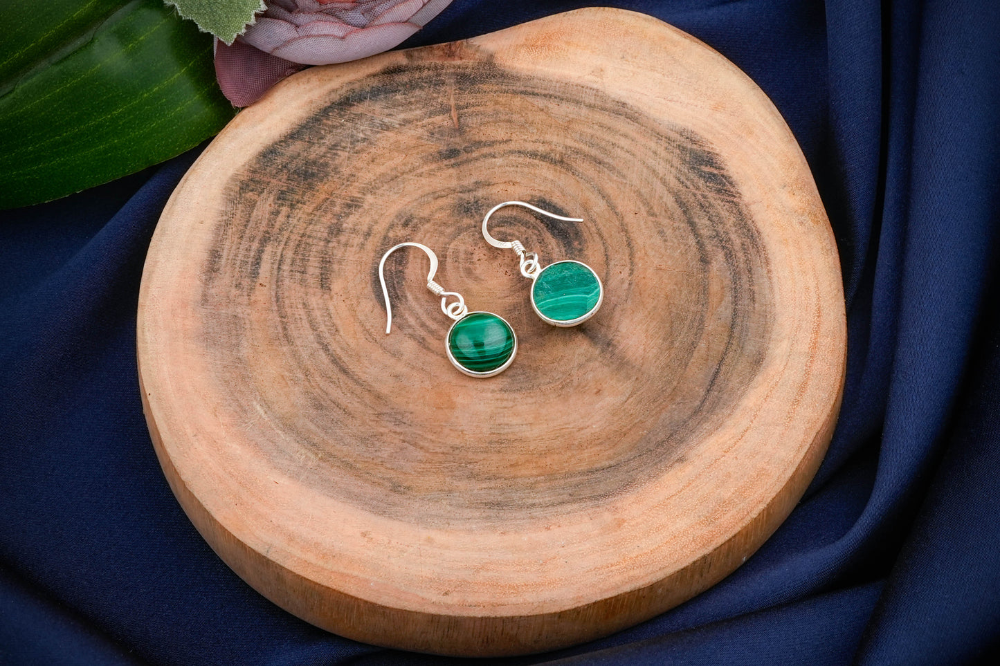 Round Stone Silver Earrings