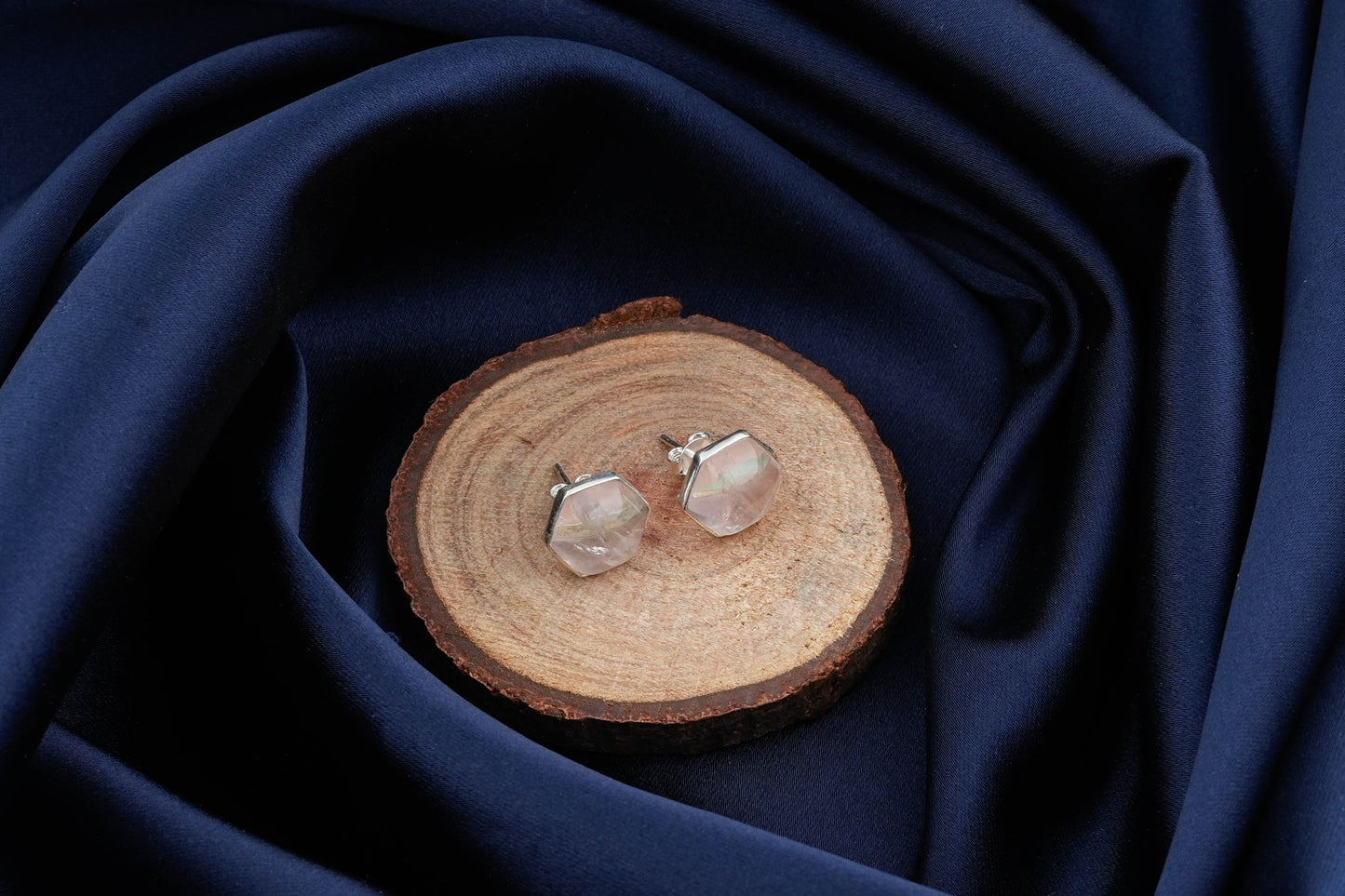 Hexagonal Stone Studs In Silver