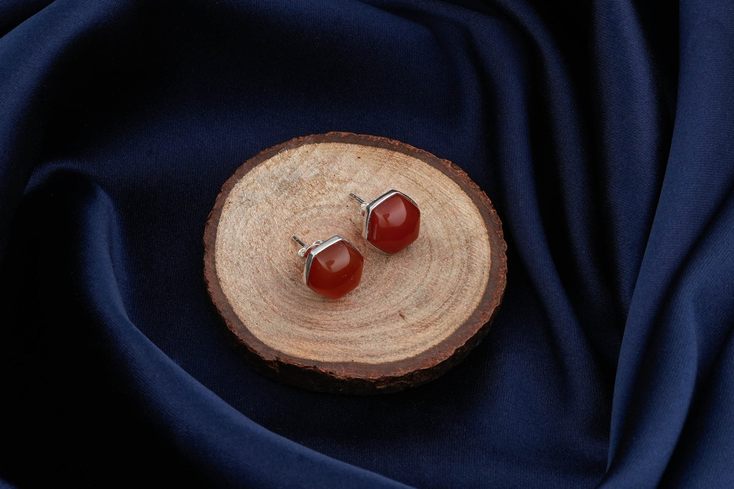 Hexagonal Stone Studs In Silver