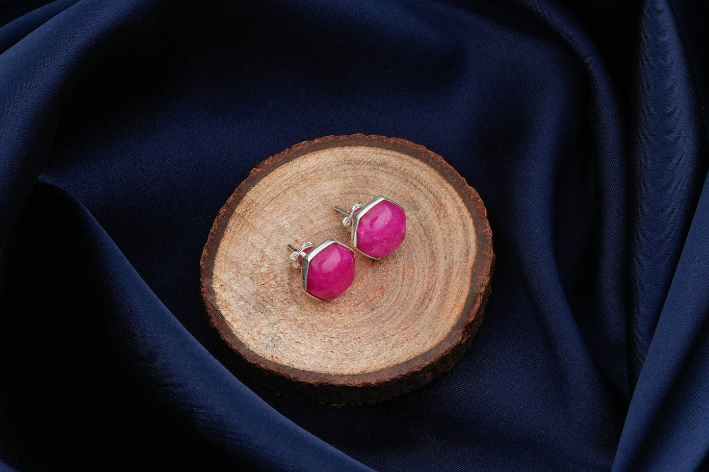 Hexagonal Stone Studs In Silver