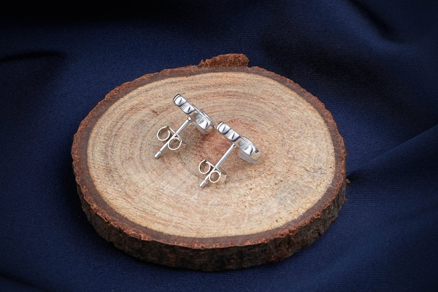 Silver Evil Eye Studs With Blue Stone