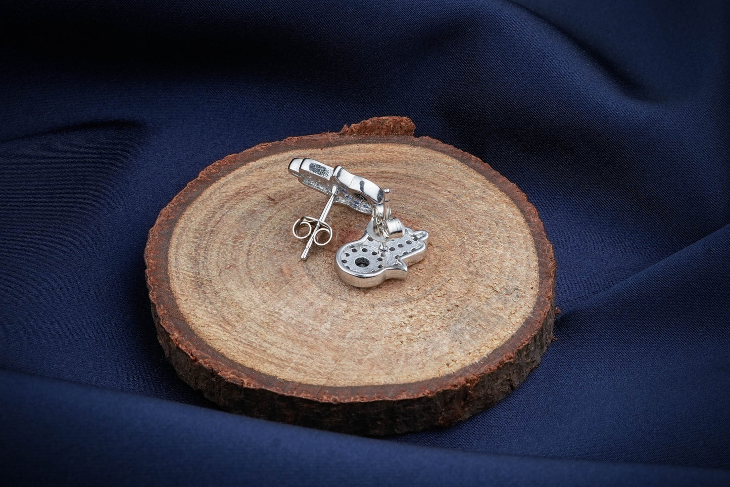 Silver Evil Eye Studs With Blue Stone