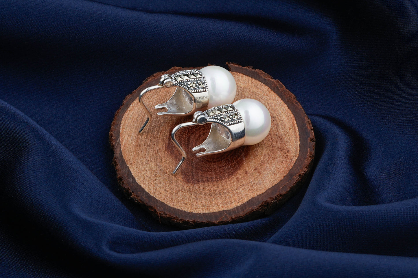 Silver Pearl Marcasite Earrings