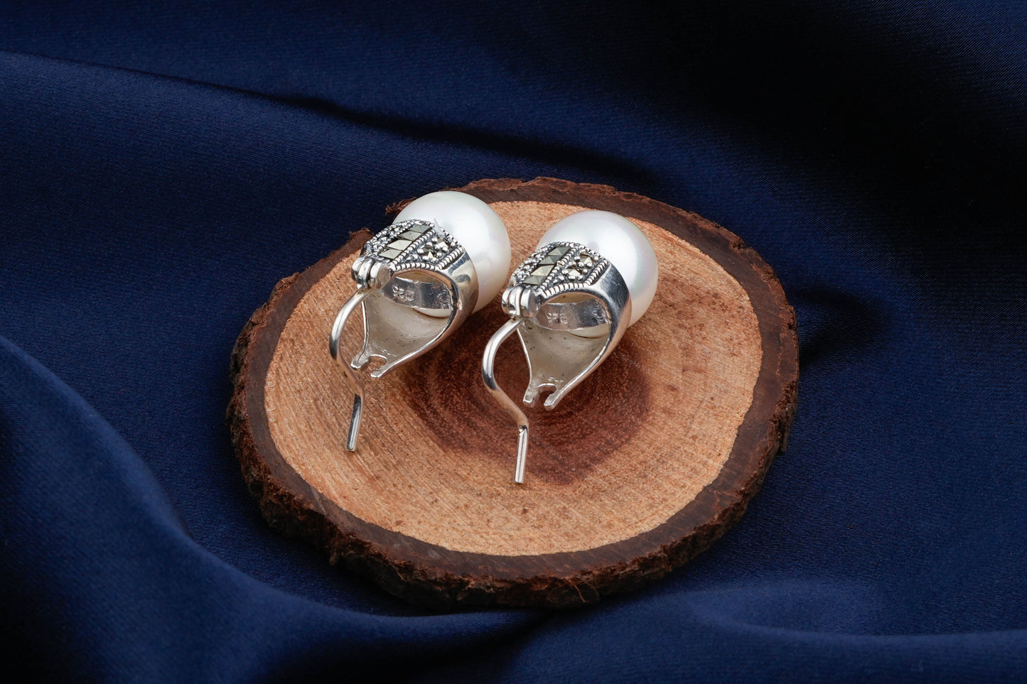 Silver Pearl Marcasite Earrings