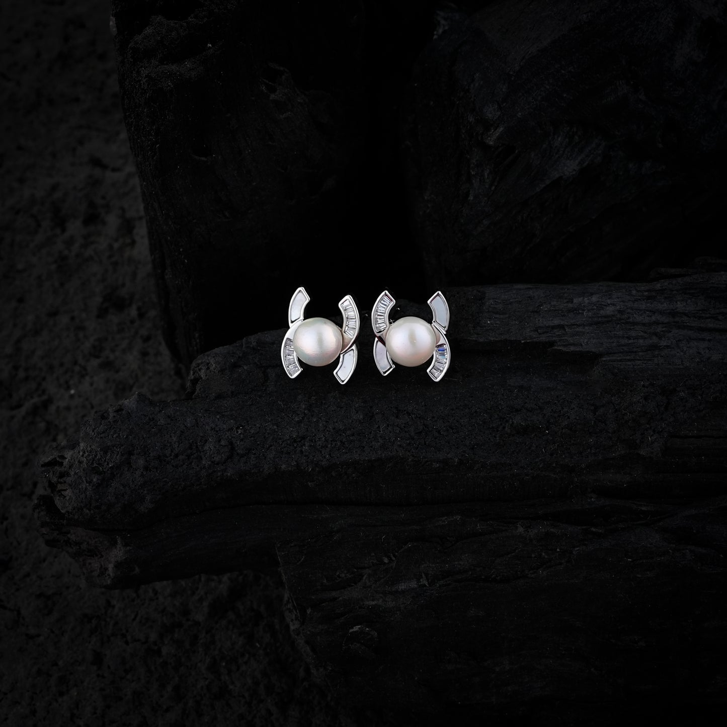 Zircon MOP Pearl Silver Earrings