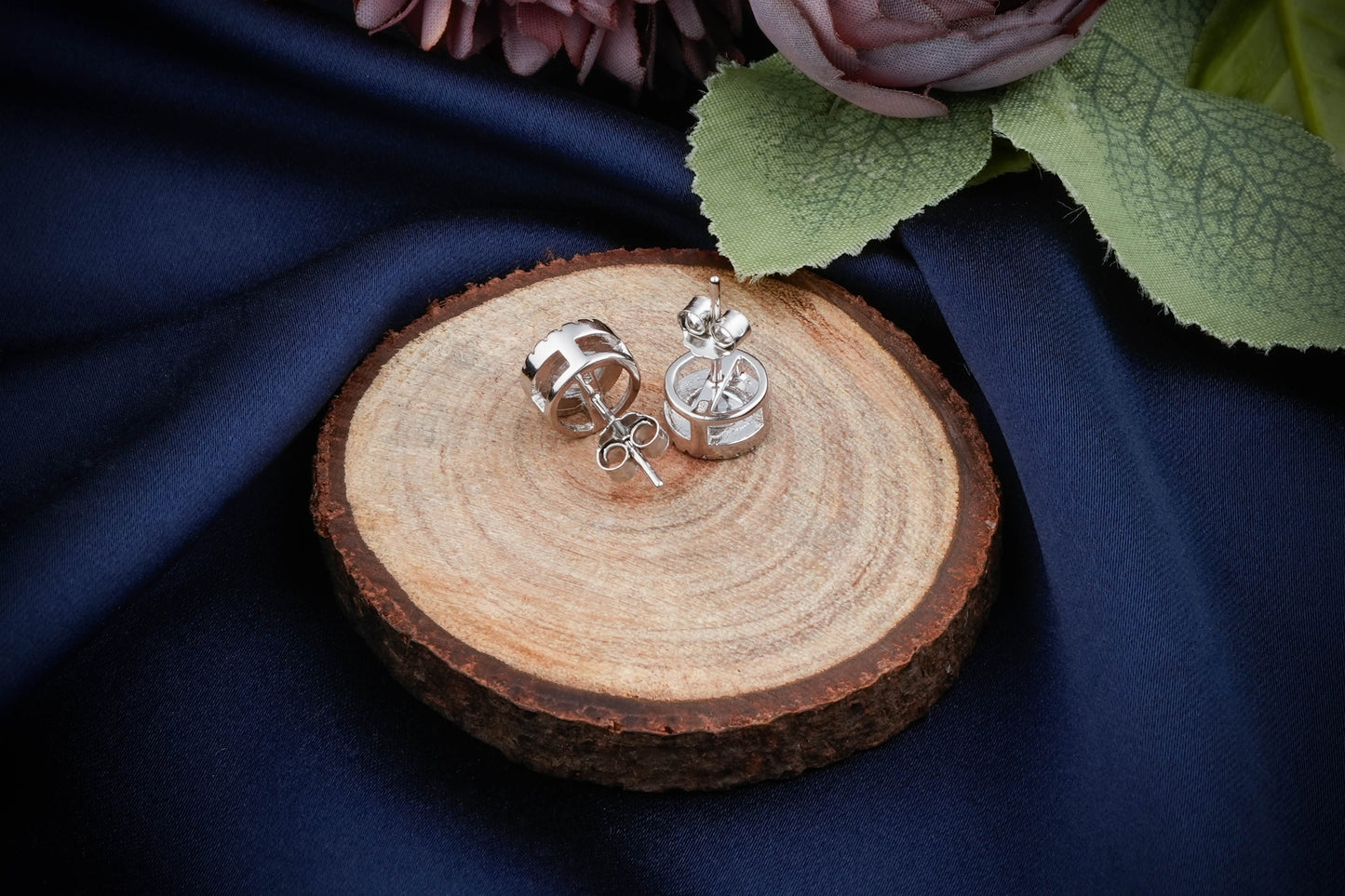 European Style Solitaire Studs In Silver