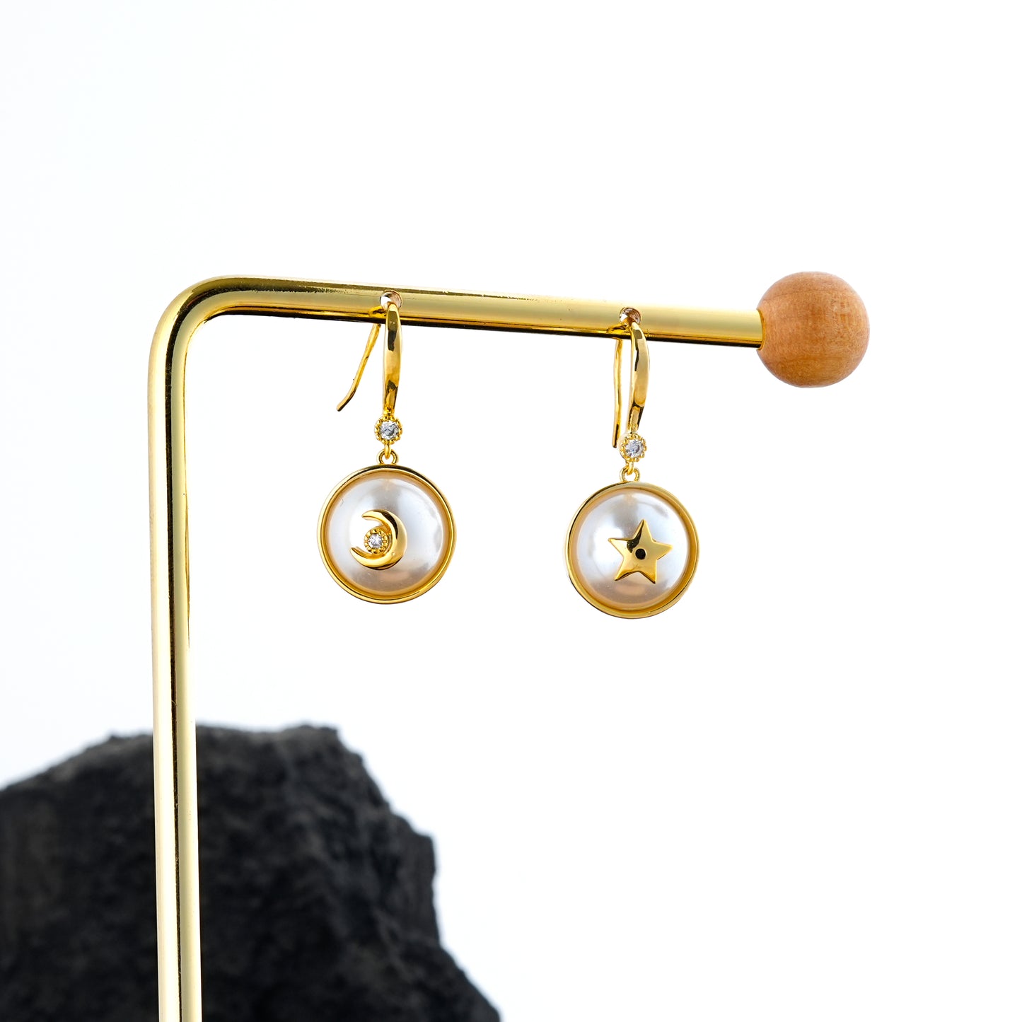 Moon And Stars Pearl Earrings