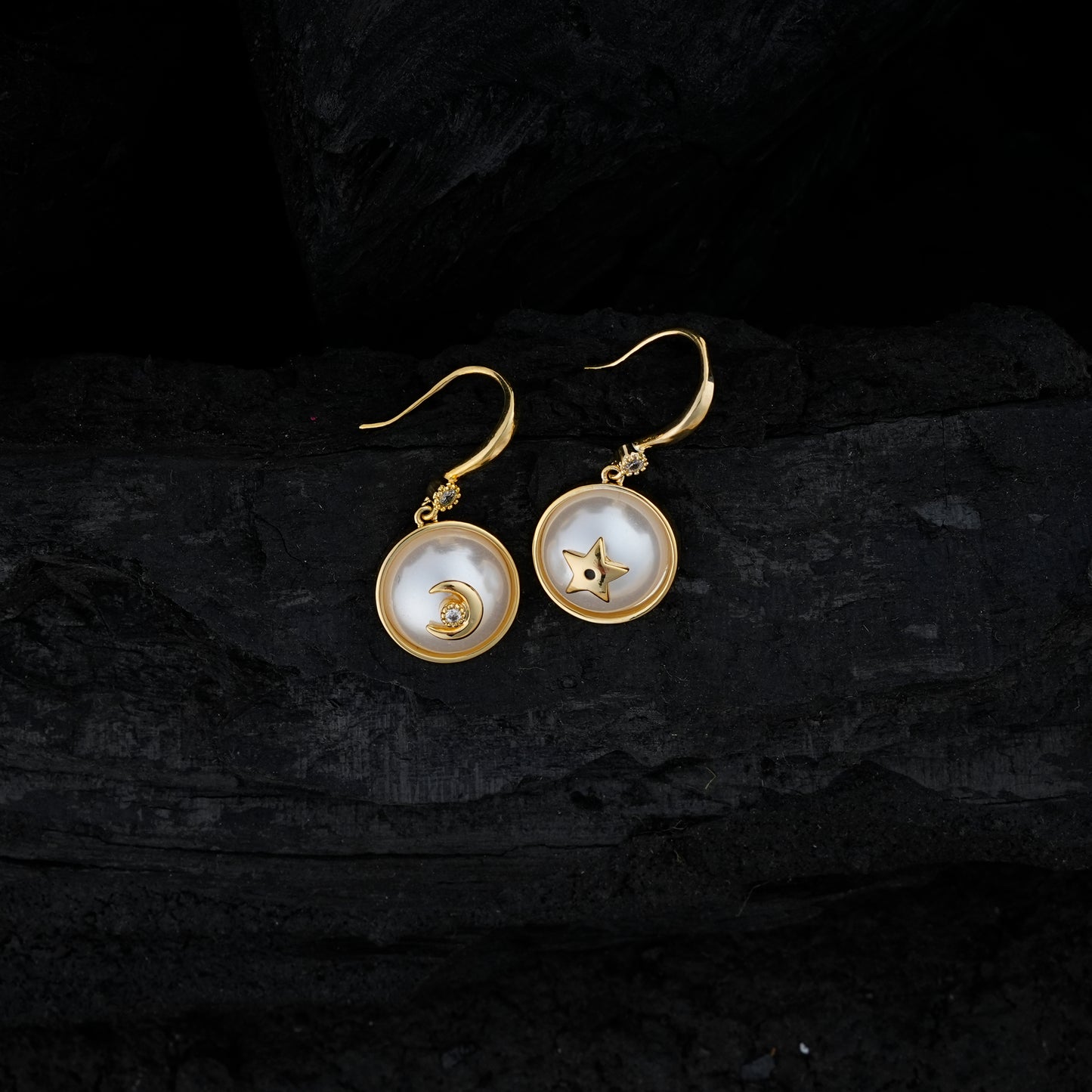 Moon And Stars Pearl Earrings