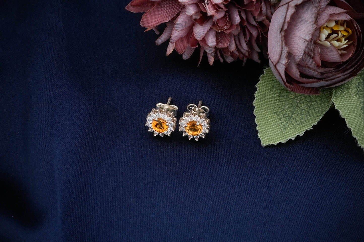 Citrine CZ Studs In Silver