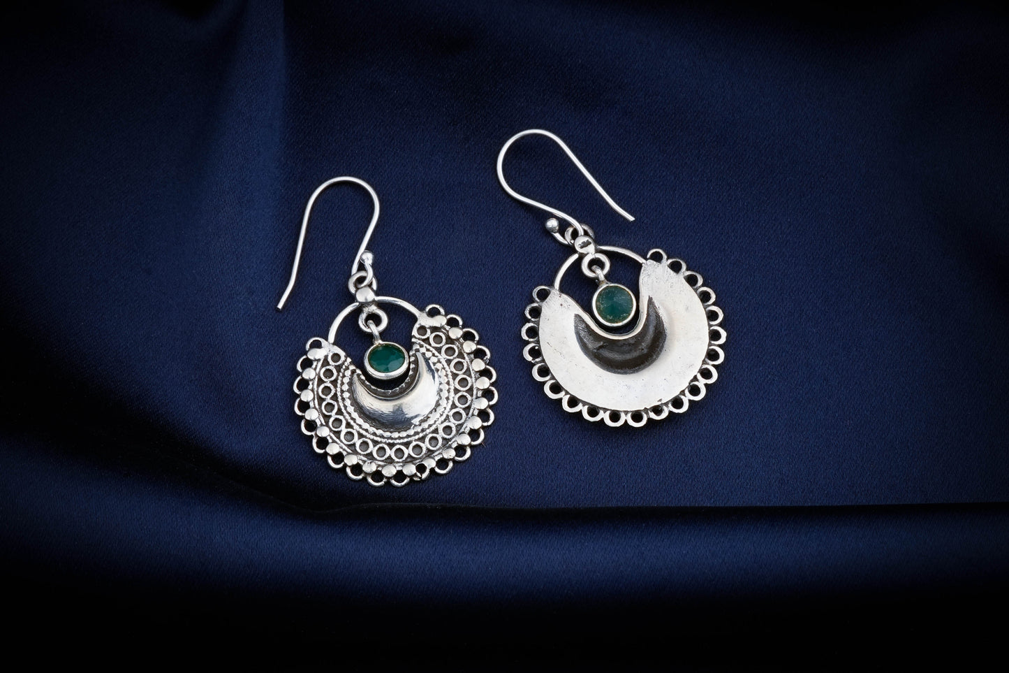 Silver Lace Green Earrings