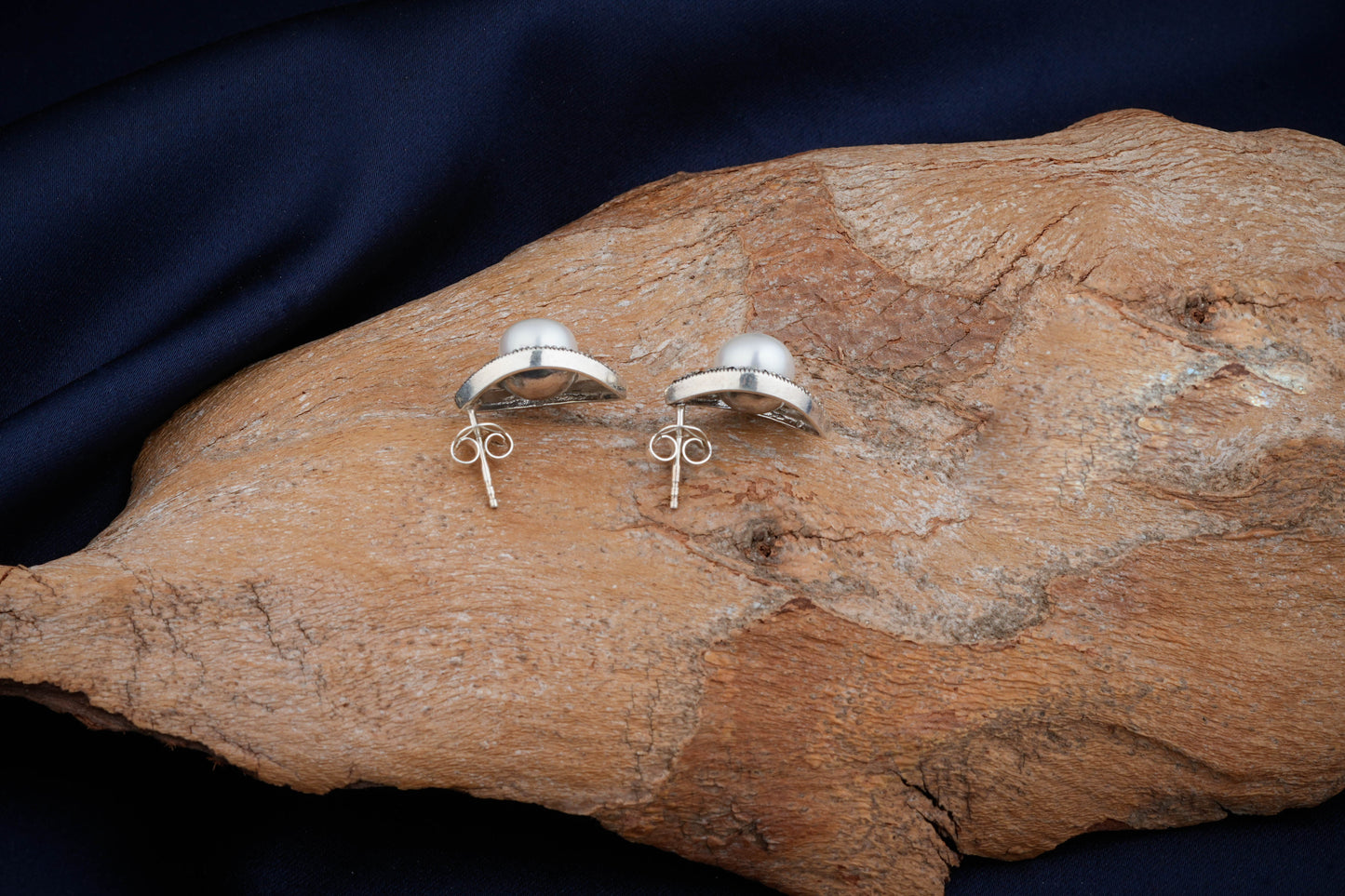 Silver Marcasite Pearl Eye Studs