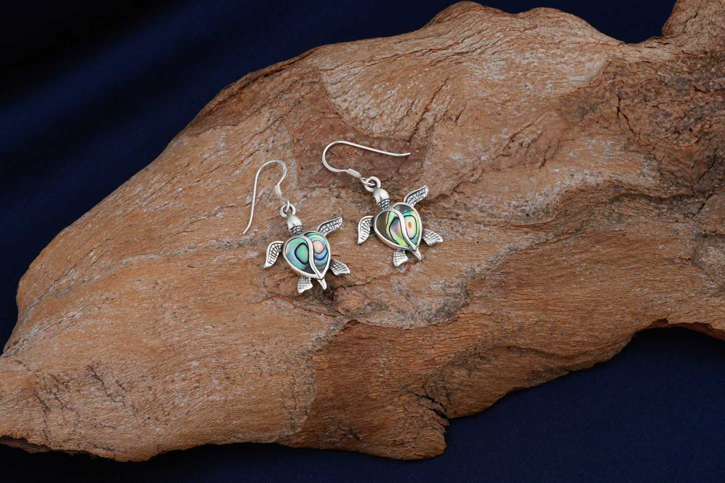 Silver Abalone Heart Turtle Studs