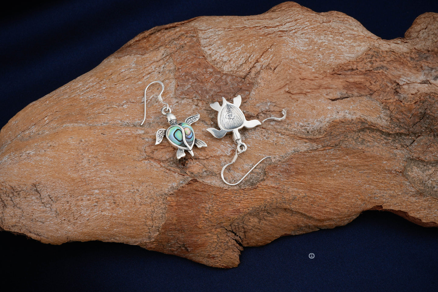 Silver Abalone Heart Turtle Studs
