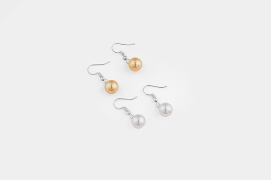 Golden And Beige Pearls Combo Earring Set