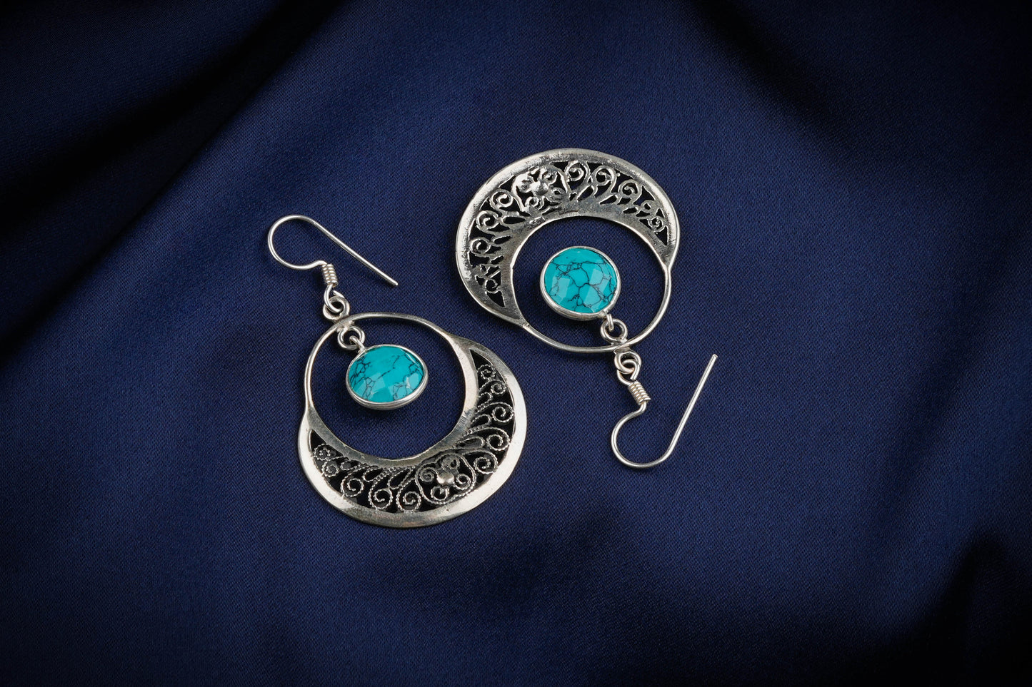 Silver Turquoise Filigree Danglers