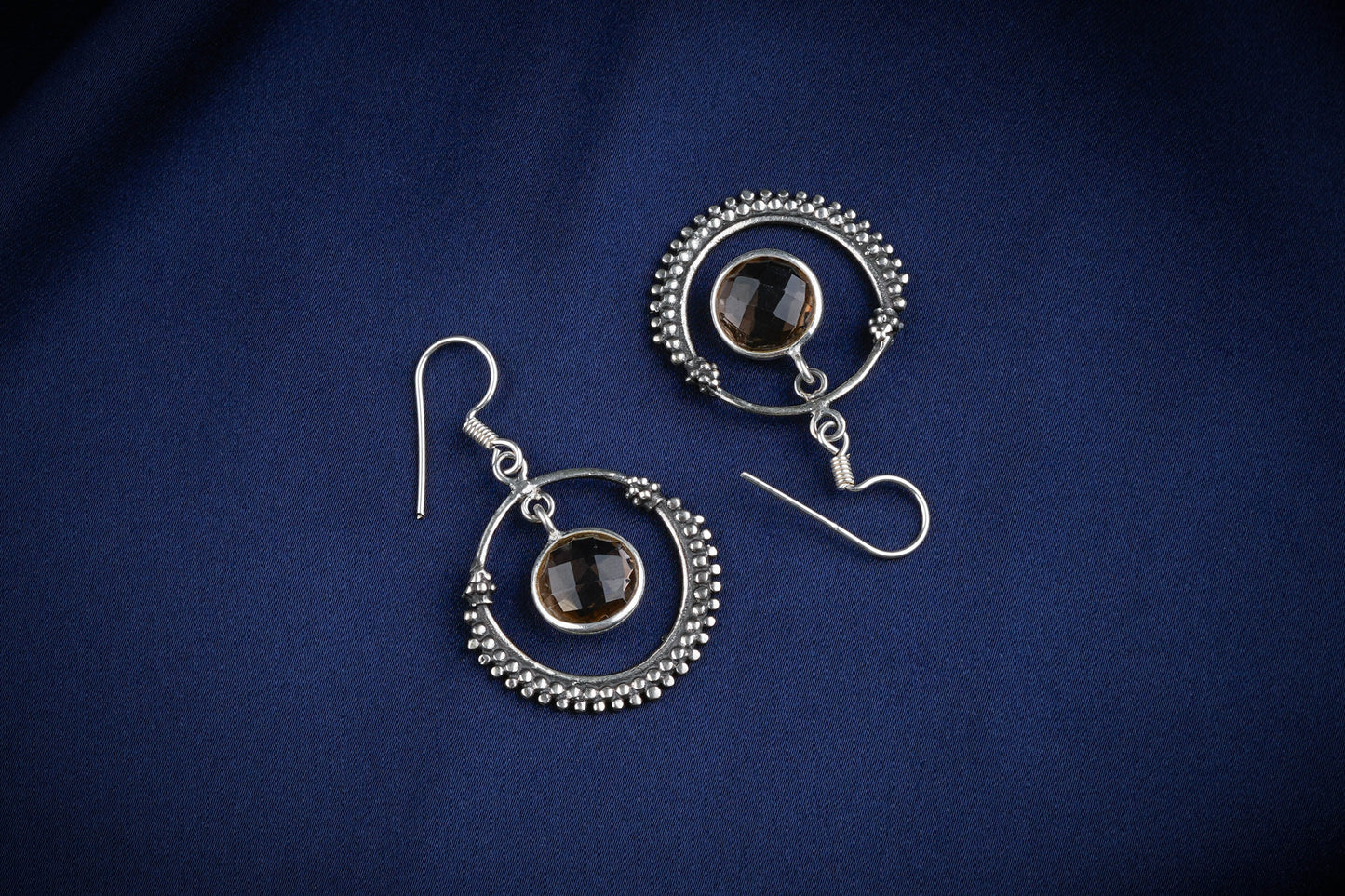 Smoky Quartz Silver Danglers