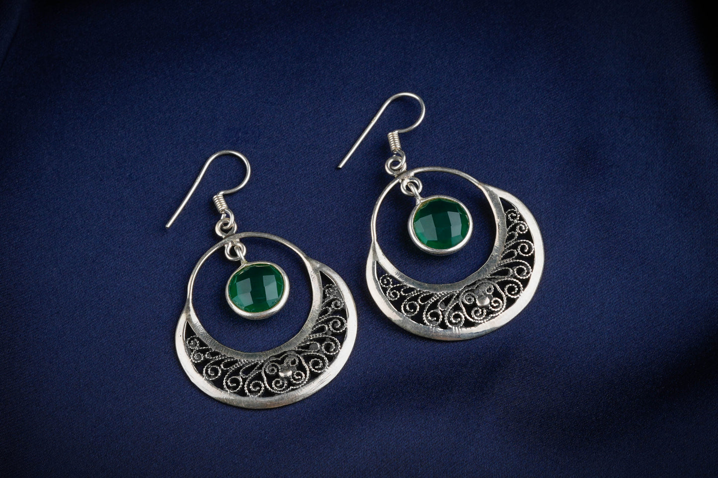 Silver Green Onyx Danglers