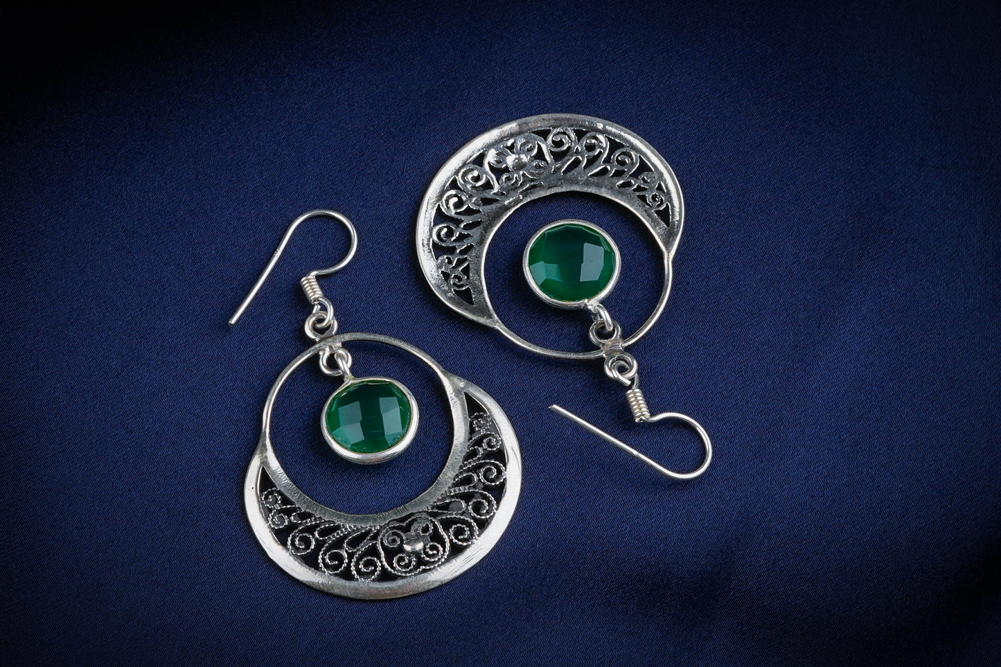 Silver Green Onyx Danglers