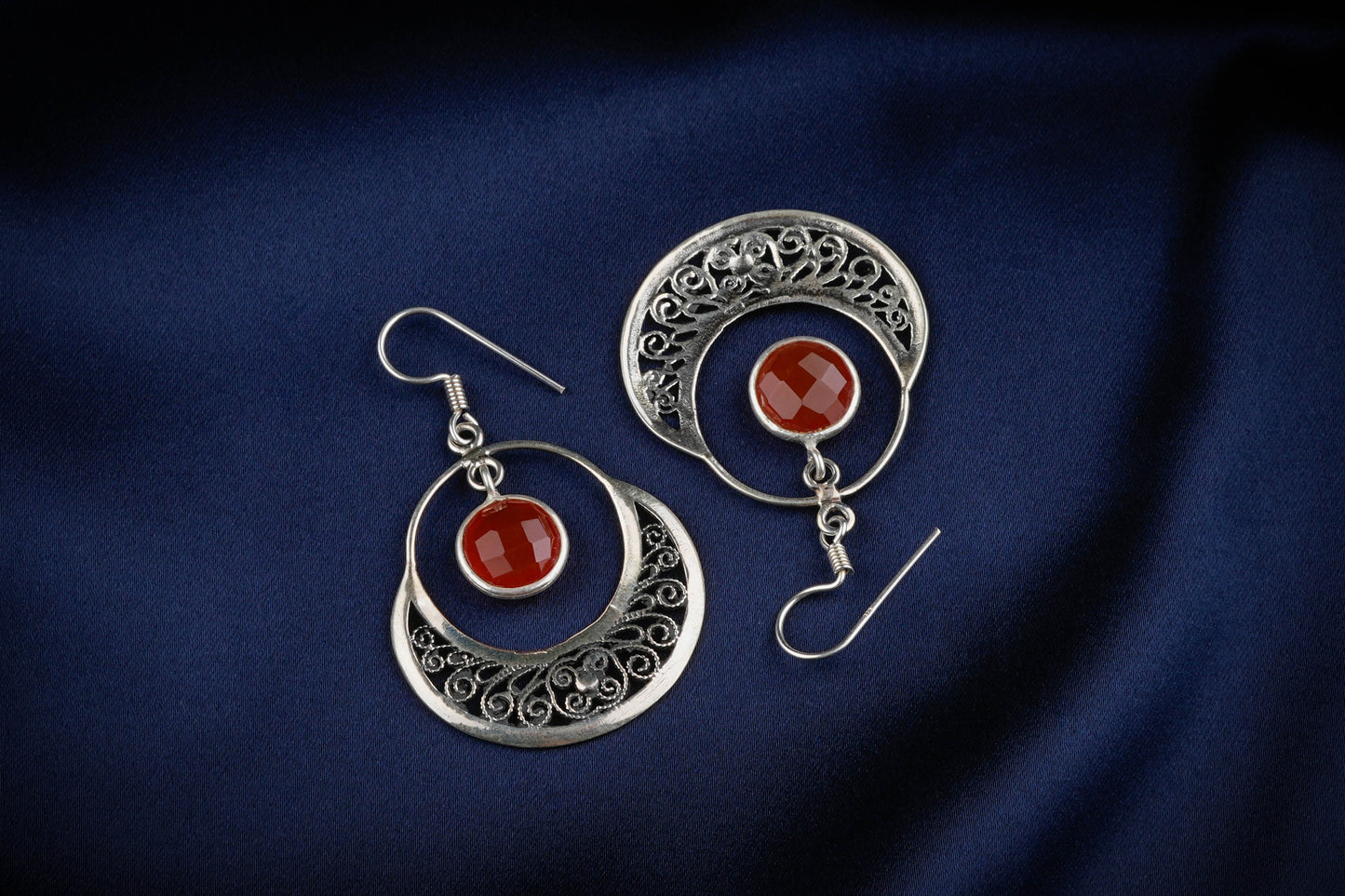 Silver Carnelian Filigree Danglers