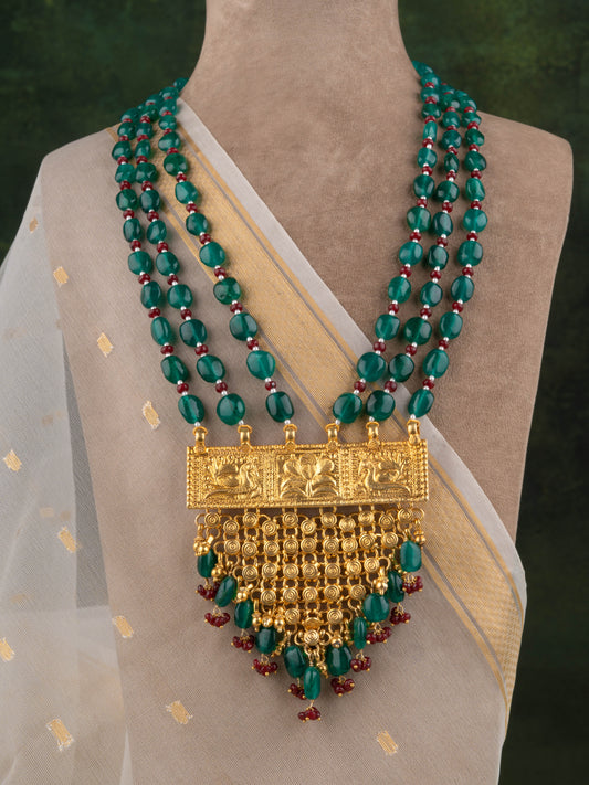Royal Green And Gold Plated Silver Necklace