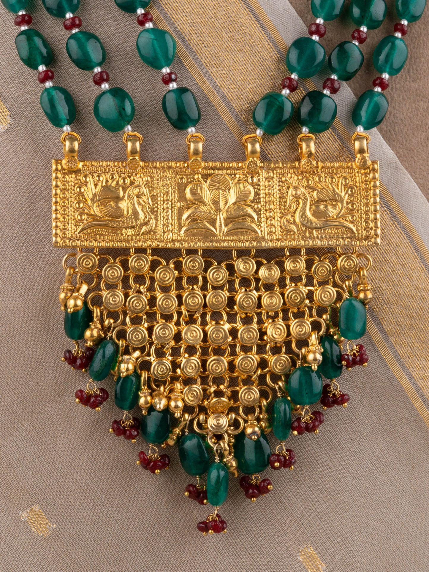 Royal Green And Gold Plated Silver Necklace