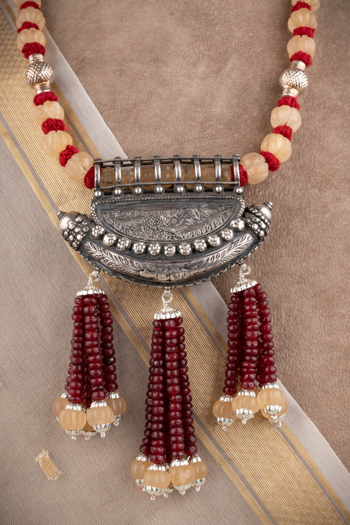 Ruby Odisha Pukhraj Silver Designer Necklace