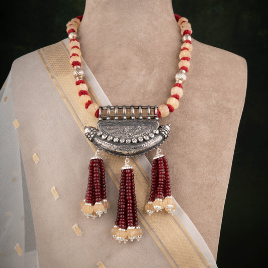 Ruby Odisha Pukhraj Silver Designer Necklace