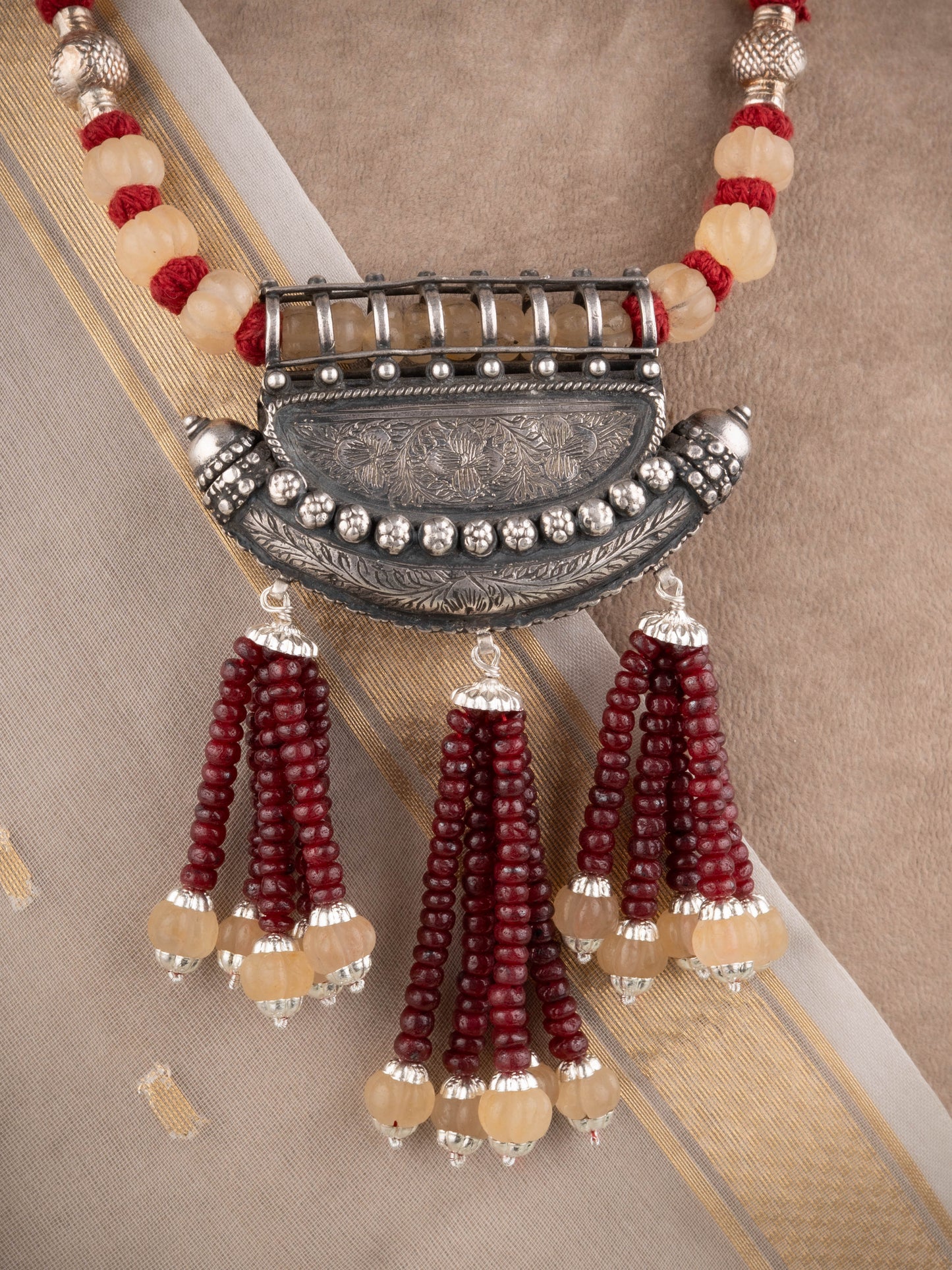 Ruby Odisha Pukhraj Silver Designer Necklace