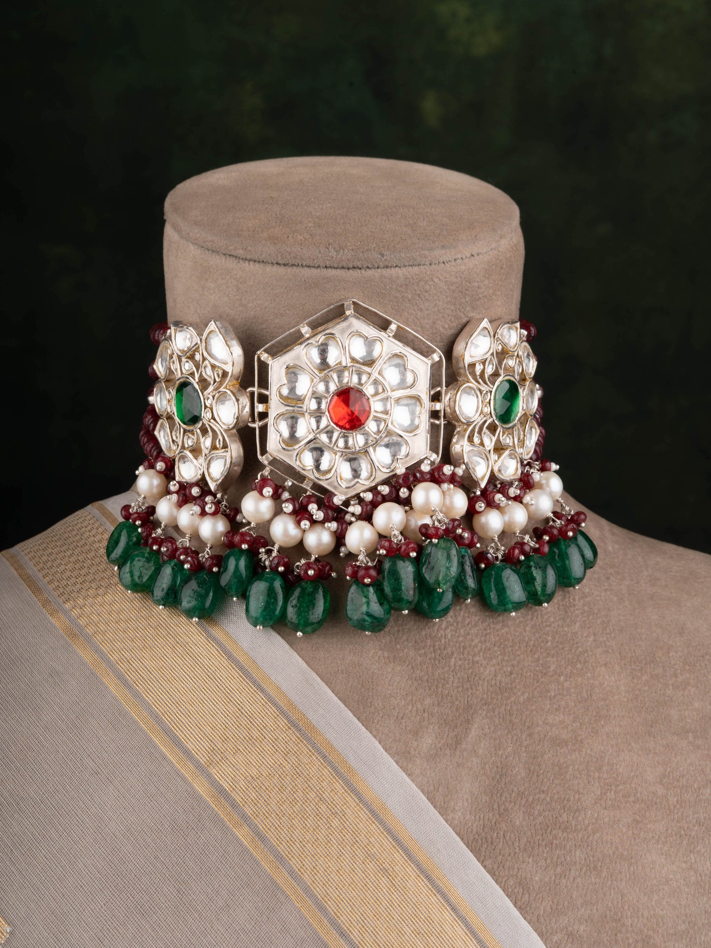 Silver Kundan Designer Choker Set