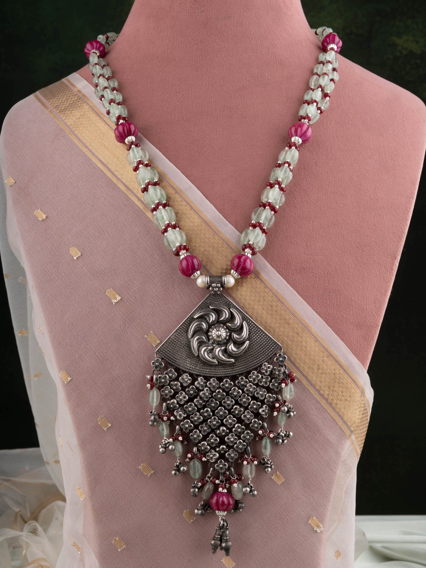 Sham-e-Rang Silver Pendant Designer Necklace