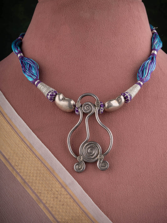 Gypsy Indigo Silk Thread Silver Necklace