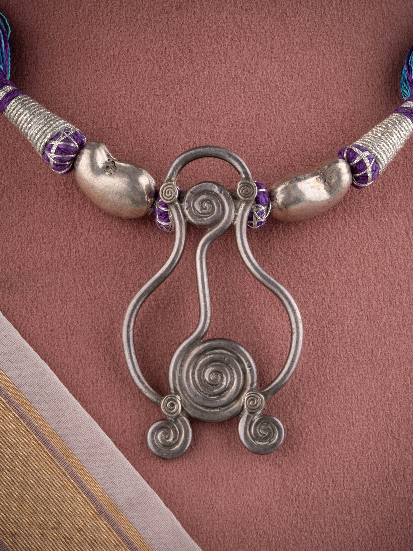 Gypsy Indigo Silk Thread Silver Necklace