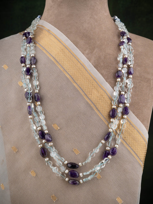 Tri layered Silve Aquamarine Amethyst Necklace