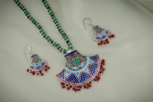 Hand Painted Enamelled Silver Necklace Set