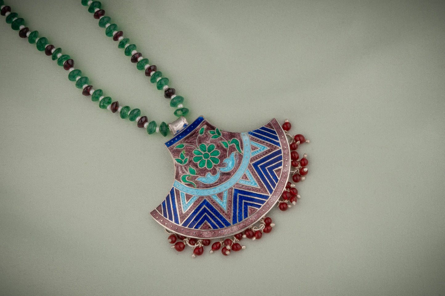 Hand Painted Enamelled Silver Necklace Set