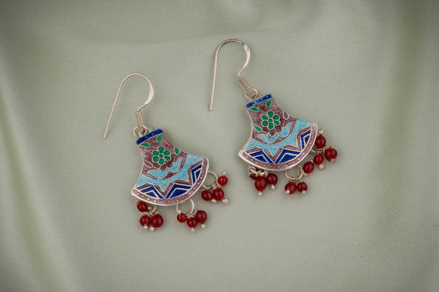 Hand Painted Enamelled Silver Necklace Set